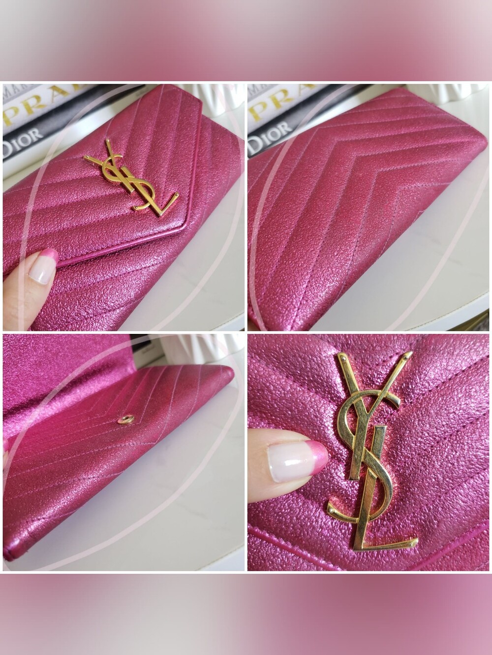 Authentic Pre-owned Saint Laurent Crackled Calfskin Metallic Chevron Flap Wallet - Picture 10 of 15